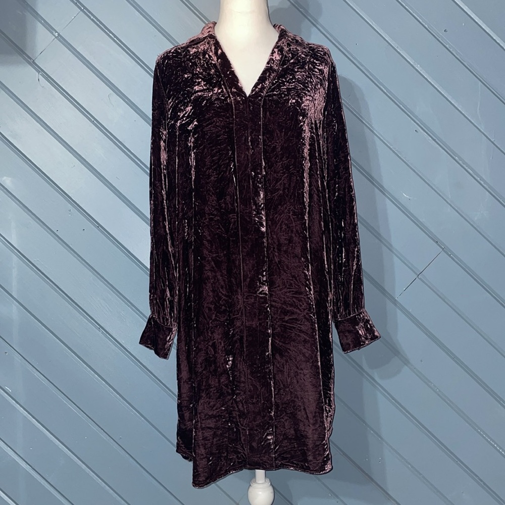 Sundance Silk Blend Mauve Velvet Long Sleeve Shirt Dress
